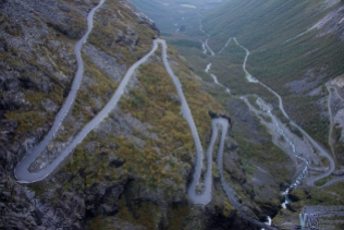 A view from the viewing platform - Trollstigen is one of the most scenic roads in the world. Starting at 858m it descends 320m in 11 hairpin bends.